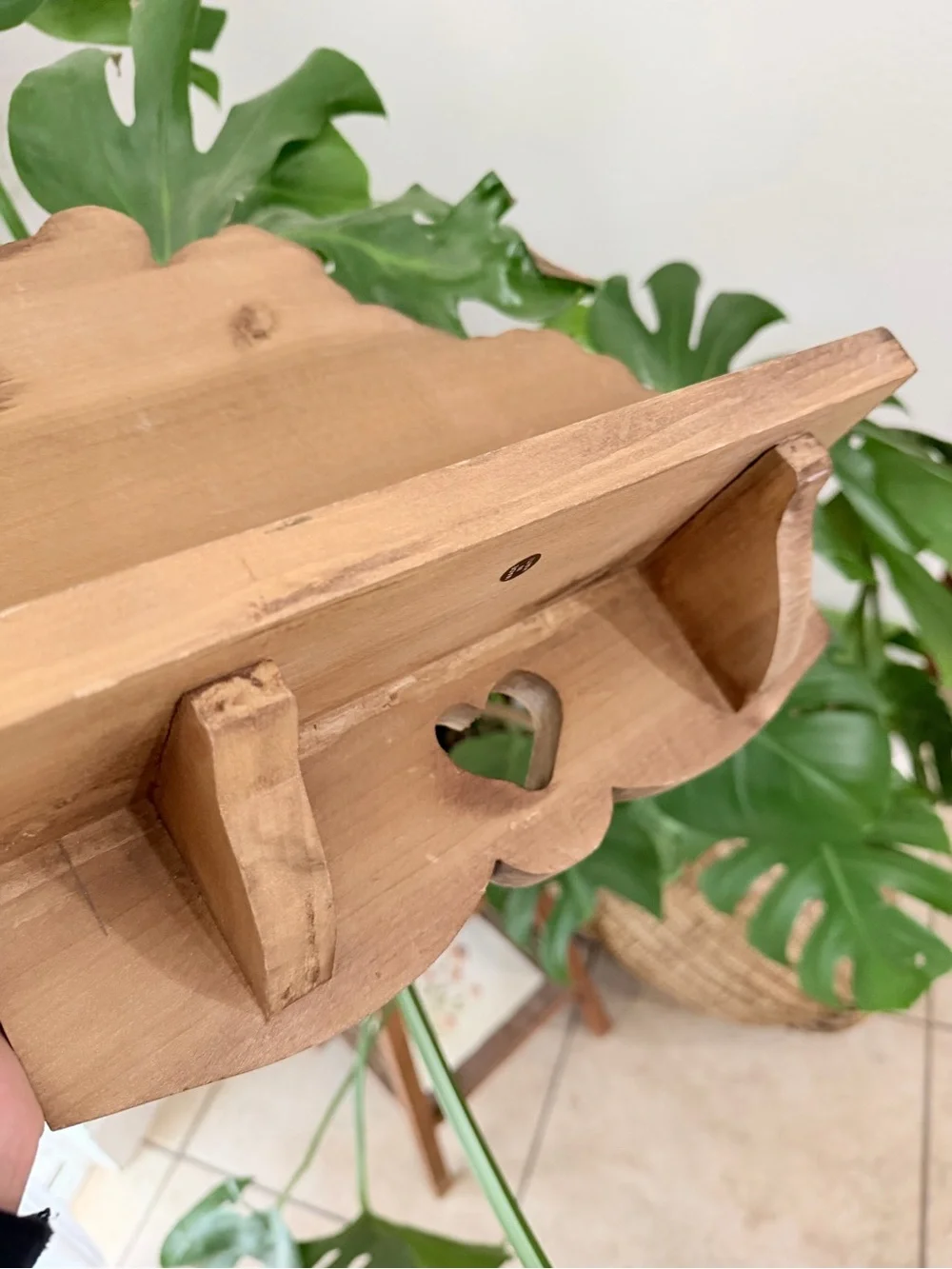 Vintage Handmade Wooden Wall Shelf / Country Cottagecore Display Shelf Heart